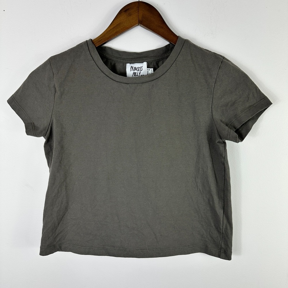 Princess Polly Crop Top Tee T shirt Womens 2 Short Sleeve Gray Casual Clean Girl